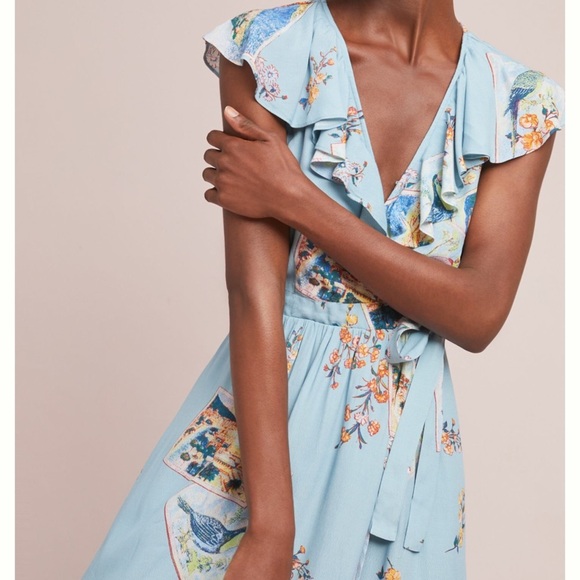 Anthropologie Blue Floral Mini Dress - Picture 5 of 7